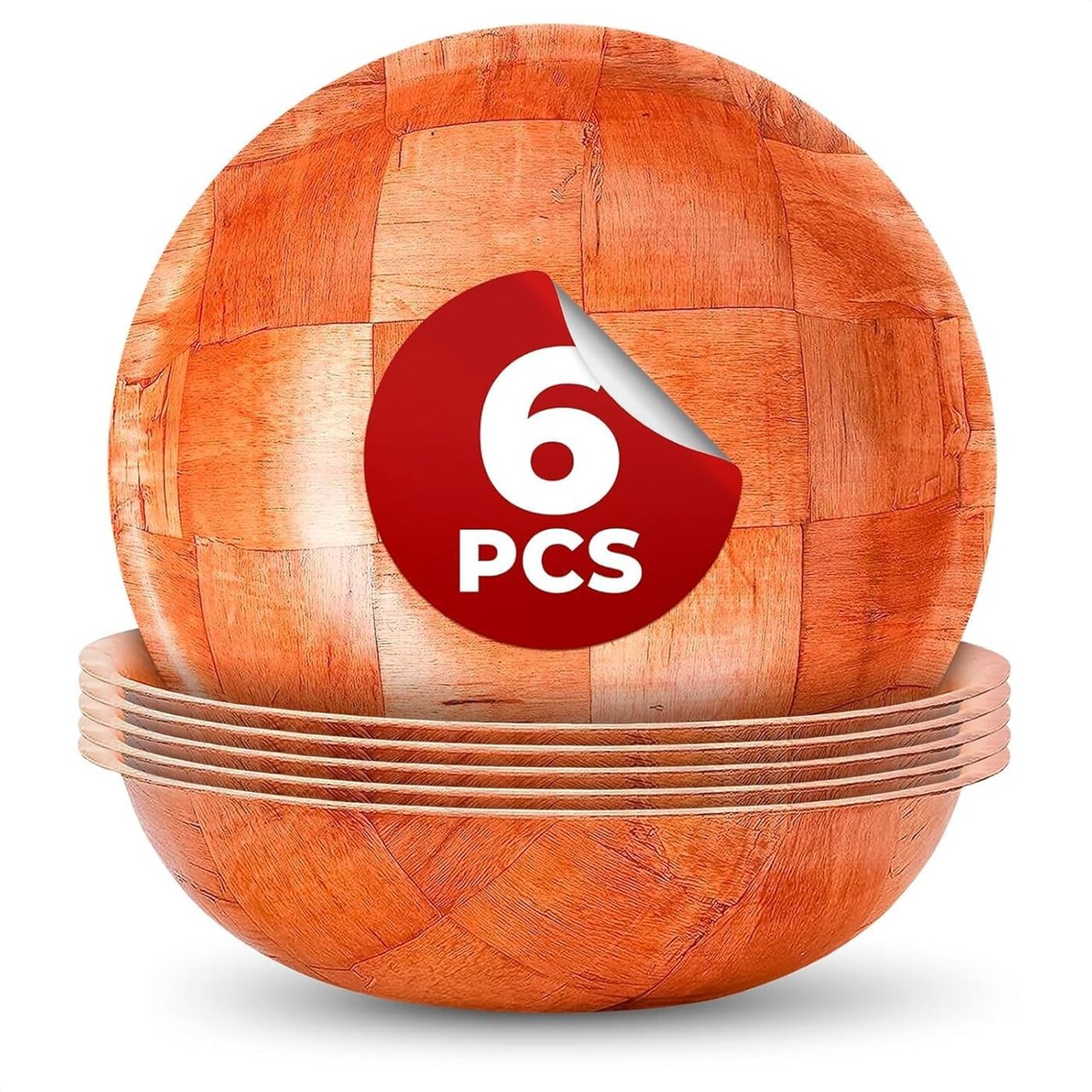 6 Pack Wooden Salad Bowls – 7.9"x2" Serving Bowls for Pasta, Fruit & Snacks, Lightweight Wood with Smooth Finish, Easy to Clean & Stack – Great for Home, Parties & Lovely Valentines Gifts for Hosts